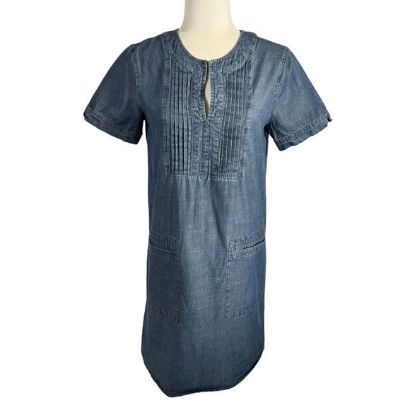 APC Medium Denim Short Sleeve Split Neck Chambray Shirt/Shift Blue Dress - Picture 1 of 13